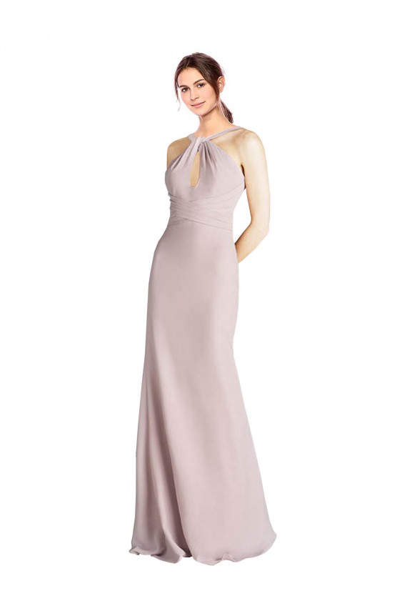 Soft Chiffon Open Back Long Halter Neck Sheath Bridesmaid Dress Plymouth