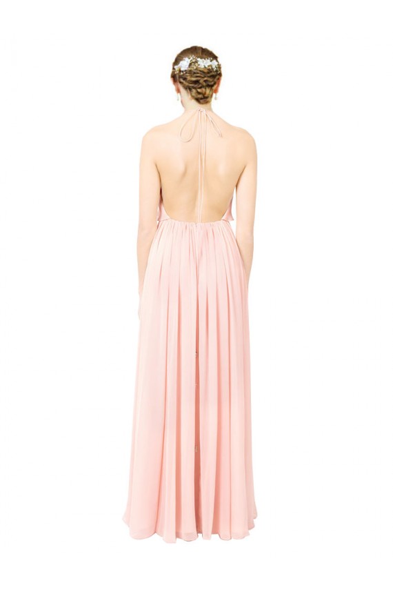 Soft Chiffon Open Back Long Halter Neck Pink A-Line Formal Dress / Bridesmaid Dress Plymouth