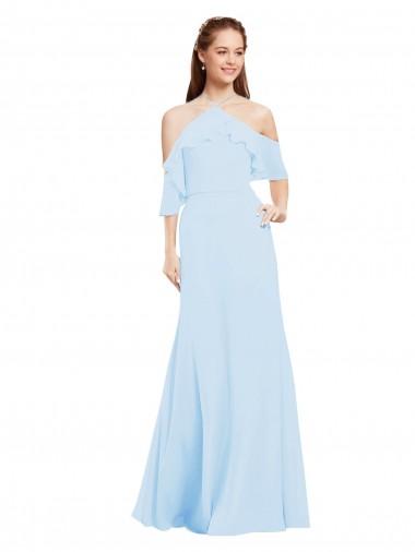 Soft Chiffon Long Halter Neck Light Sky Blue A-Line Formal Dress / Bridesmaid Dress Plymouth
