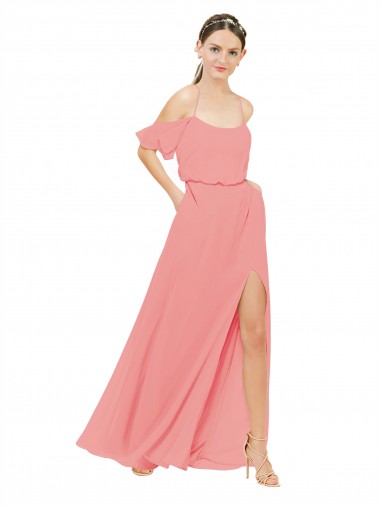 Soft Chiffon Long Off the Shoulder Watermelon A-Line Bridesmaid Dress Plymouth