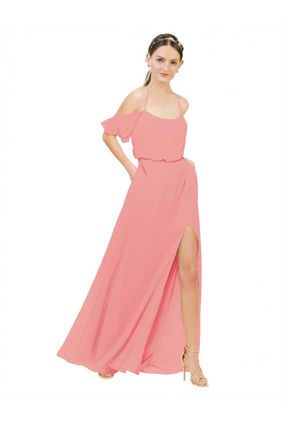 Soft Chiffon Long Off the Shoulder Watermelon A-Line Bridesmaid Dress Plymouth