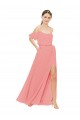 Soft Chiffon Long Off the Shoulder Watermelon A-Line Bridesmaid Dress Plymouth