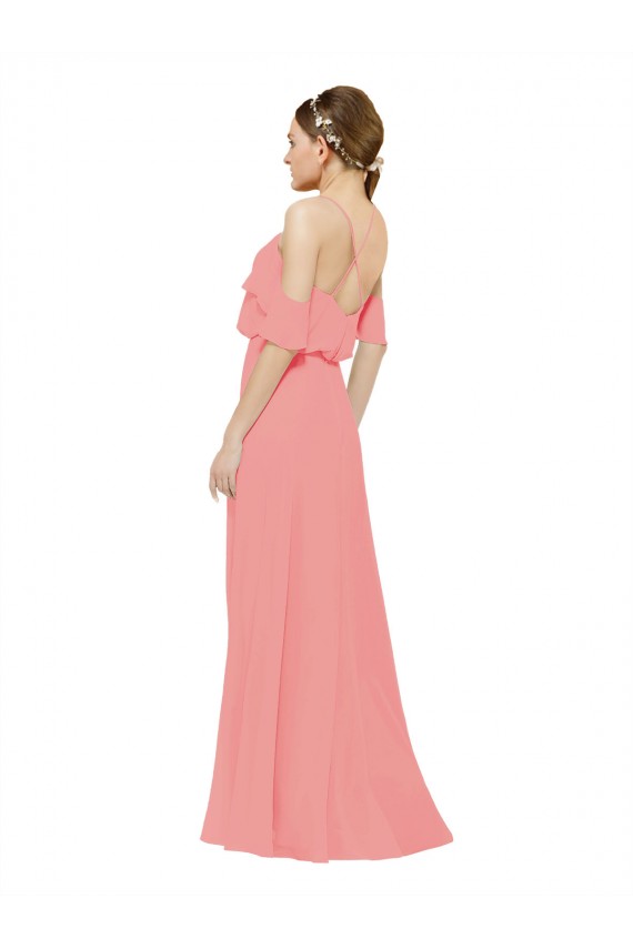 Soft Chiffon Long Off the Shoulder Watermelon A-Line Bridesmaid Dress Plymouth