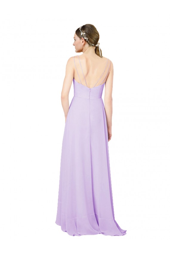 Soft Chiffon Open Back Long V-Neck Sheath High Low Bridesmaid Dress Plymouth