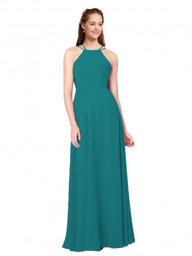 Soft Chiffon Criss Cross Back Long High Neck Sheath Bridesmaid Dress Plymouth