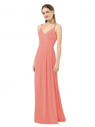 Soft Chiffon Keyhole Back Long V-Neck Desert Rose Sheath Bridesmaid Dress Plymouth