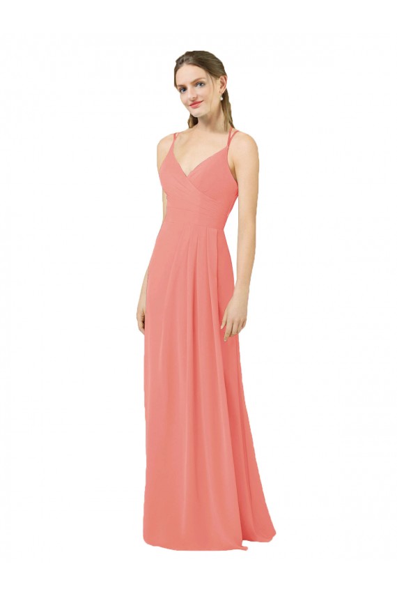 Soft Chiffon Keyhole Back Long V-Neck Desert Rose Sheath Bridesmaid Dress Plymouth