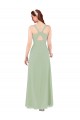 Soft Chiffon Keyhole Back Long V-Neck Smoke Green Sheath Bridesmaid Dress Plymouth