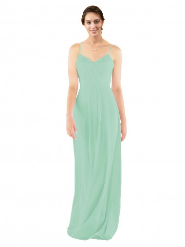 Soft Chiffon Keyhole Back Long V-Neck Mint Green Sheath Bridesmaid Dress Plymouth
