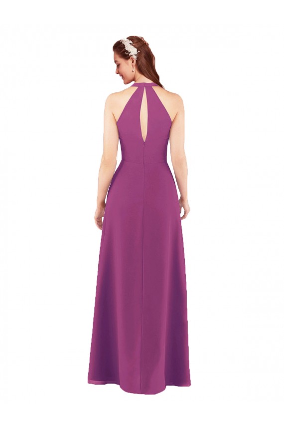 Soft Chiffon Keyhole Back Long V-Neck Wild Berry Sheath Bridesmaid Dress Plymouth