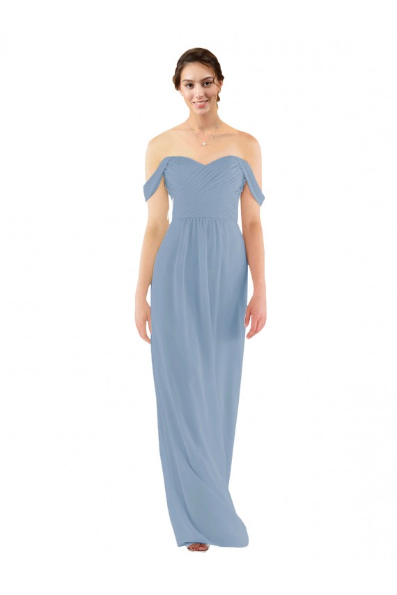 Soft Chiffon Long Off the Shoulder Dusty Blue Sheath Bridesmaid Dress Plymouth