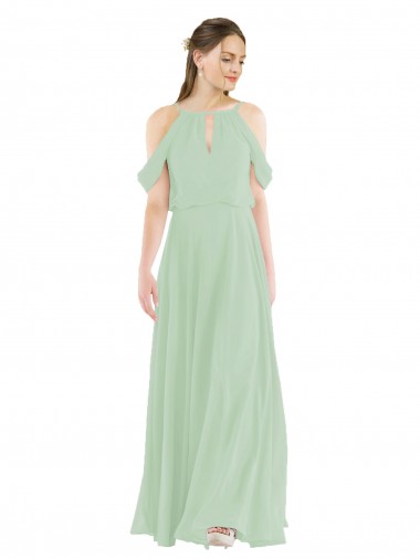 Soft Chiffon Long Off the Shoulder Sage Sheath Bridesmaid Dress Plymouth