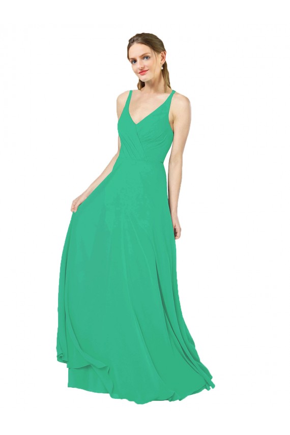 Soft Chiffon Criss Cross Back Long V-Neck Sheath Bridesmaid Dress Plymouth