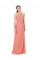 Soft Chiffon Keyhole Back Long Halter Neck Desert Rose Sheath Bridesmaid Dress Plymouth