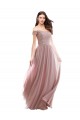 Soft Chiffon & Lace Long Off the Shoulder Pink A-Line Bridesmaid Dress Plymouth