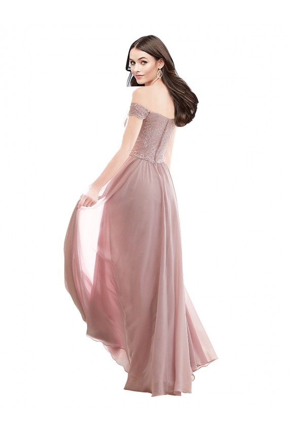 Soft Chiffon & Lace Long Off the Shoulder Pink A-Line Bridesmaid Dress Plymouth