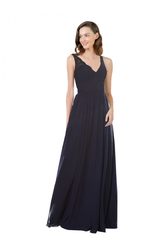 Soft Chiffon & Lace Keyhole Back Long V-Neck A-Line Bridesmaid Dress Plymouth