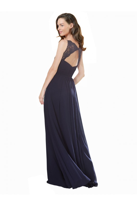 Soft Chiffon & Lace Keyhole Back Long V-Neck A-Line Bridesmaid Dress Plymouth