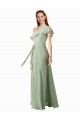 Soft Chiffon Long One Shoulder Smoke Green A-Line Bridesmaid Dress Plymouth