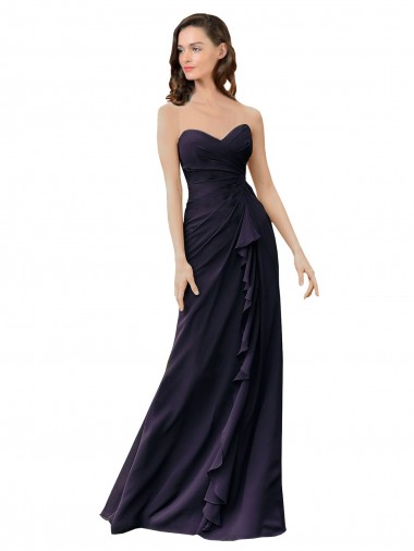 Soft Chiffon Long Sweetheart Dark Navy Sheath Bridesmaid Dress Plymouth
