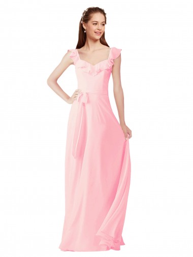 Soft Chiffon Long V-Neck Pink A-Line Bridesmaid Dress Plymouth