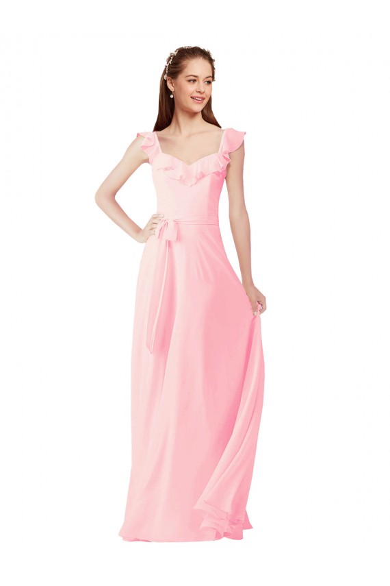 Soft Chiffon Long V-Neck Pink A-Line Bridesmaid Dress Plymouth