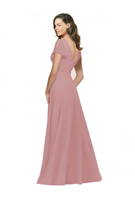 Chiffon V-Back Long V-Neck Dusty Pink A-Line Bridesmaid Dress / Evening Dress Plymouth
