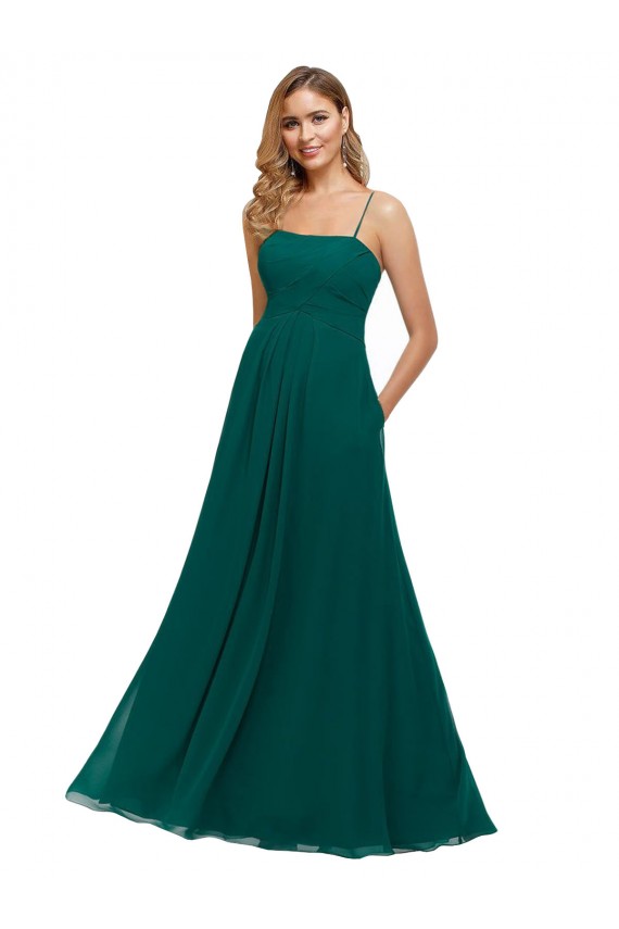 Soft Chiffon Low Back Long Spaghetti Straps Hunter A-Line Bridesmaid Dress Plymouth