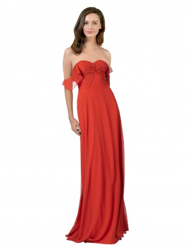 Soft Chiffon V-Back Long Sweetheart Red A-Line Bridesmaid Dress Plymouth