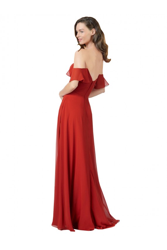 Soft Chiffon V-Back Long Sweetheart Red A-Line Bridesmaid Dress Plymouth