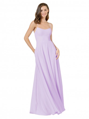Soft Chiffon Long Spaghetti Straps Lilac A-Line Bridesmaid Gown Plymouth