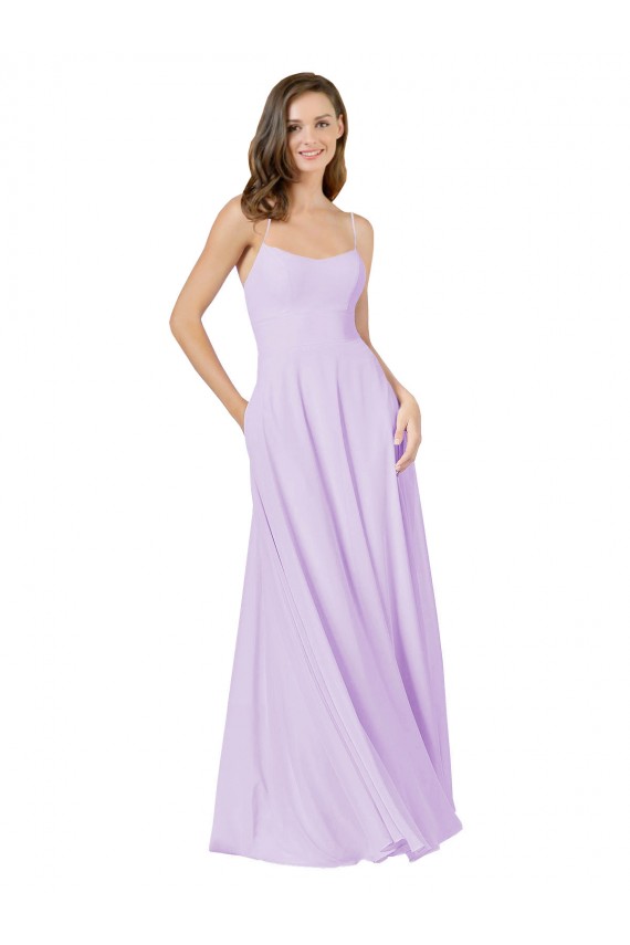 Soft Chiffon Long Spaghetti Straps Lilac A-Line Bridesmaid Gown Plymouth