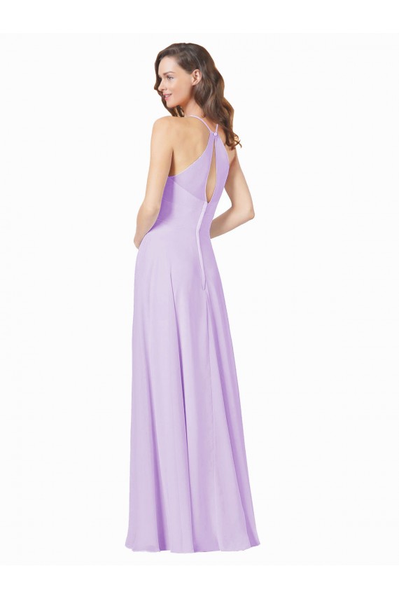 Soft Chiffon Long Spaghetti Straps Lilac A-Line Bridesmaid Gown Plymouth