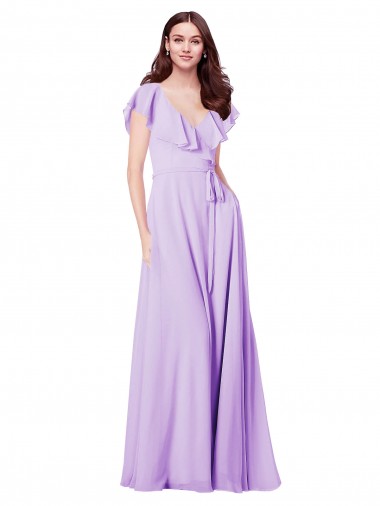 Soft Chiffon V-Back Long V-Neck Lilac A-Line Bridesmaid Dress / Formal Dress Plymouth