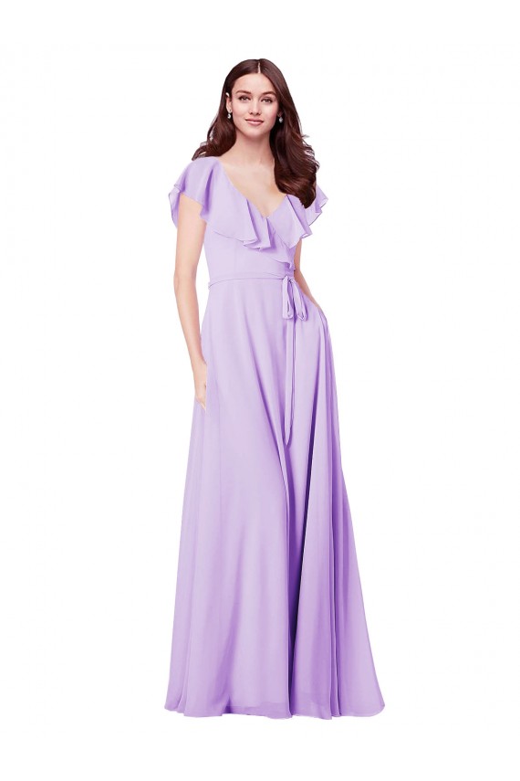 Soft Chiffon V-Back Long V-Neck Lilac A-Line Bridesmaid Dress / Formal Dress Plymouth