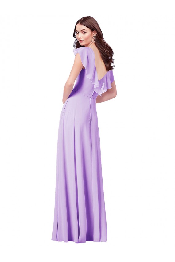 Soft Chiffon V-Back Long V-Neck Lilac A-Line Bridesmaid Dress / Formal Dress Plymouth