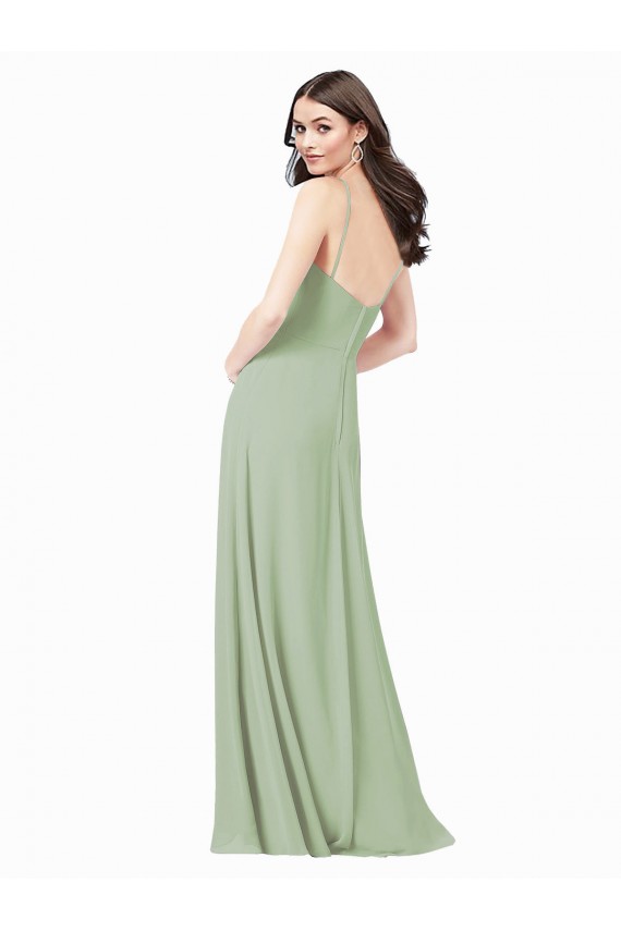 Soft Chiffon Sleeveless Spaghetti Straps Smoke Green A-Line Bridesmaid Dress Plymouth