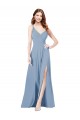 Soft Chiffon Keyhole Back Long Spaghetti Straps Dusty Blue A-Line Formal Dress / Bridesmaid Dress Plymouth