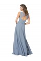 Soft Chiffon Keyhole Back Long Spaghetti Straps Dusty Blue A-Line Formal Dress / Bridesmaid Dress Plymouth