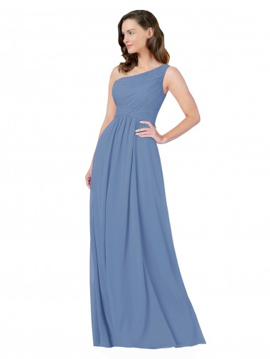 Soft Chiffon Long One Shoulder Windsor Blue Sheath Bridesmaid Dress Plymouth