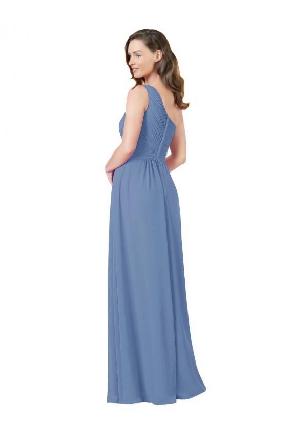 Soft Chiffon Long One Shoulder Windsor Blue Sheath Bridesmaid Dress Plymouth