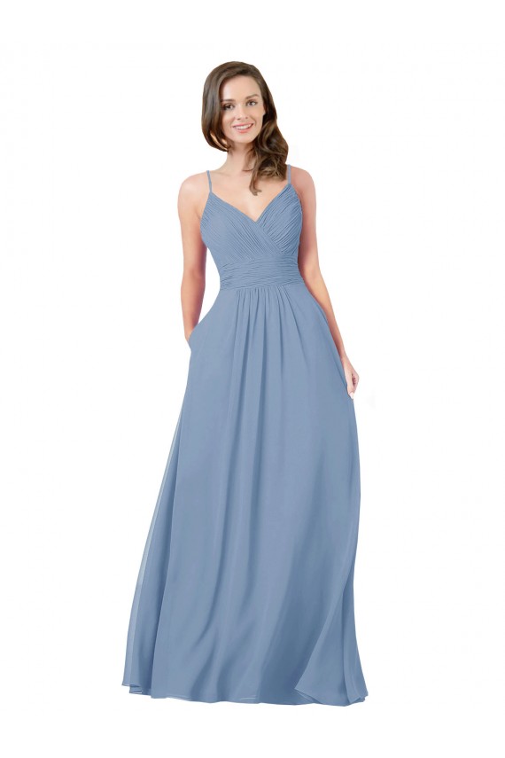 Chiffon Criss Cross Back Long V-Neck A-Line Bridesmaid Dress / Evening Dress Plymouth