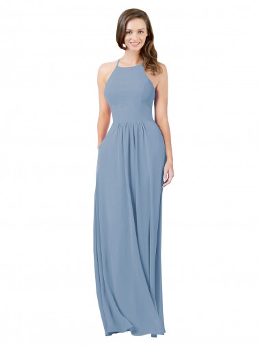 Chiffon Keyhole Back Long Halter A-Line Bridesmaid Gowns Plymouth