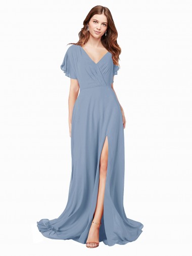 Soft Chiffon Long V-Neck A-Line Black Tie Prom Dress / Bridesmaid Dress Plymouth