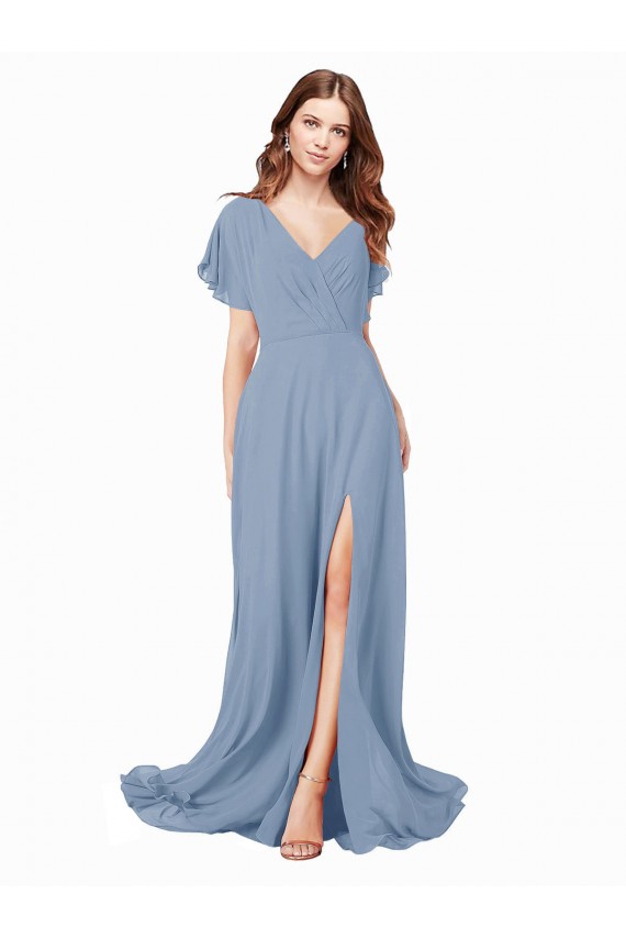 Soft Chiffon Long V-Neck A-Line Black Tie Prom Dress / Bridesmaid Dress Plymouth