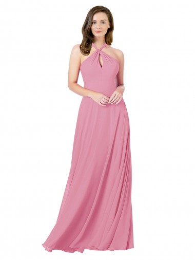 Soft Chiffon Keyhole Back Long Halter Neck A-Line Prom Dress / Bridesmaid Dress Plymouth