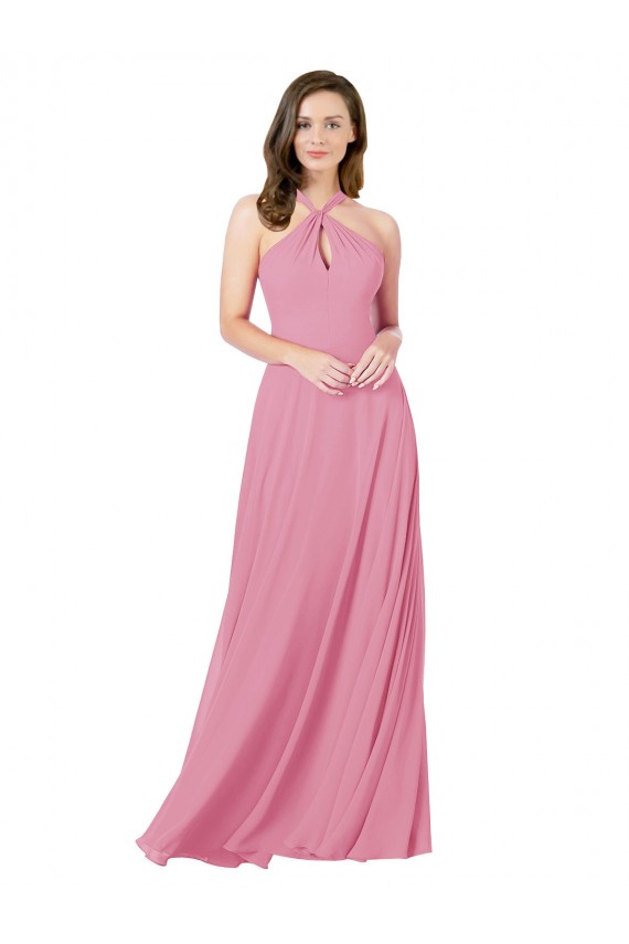 Soft Chiffon Keyhole Back Long Halter Neck A-Line Prom Dress / Bridesmaid Dress Plymouth