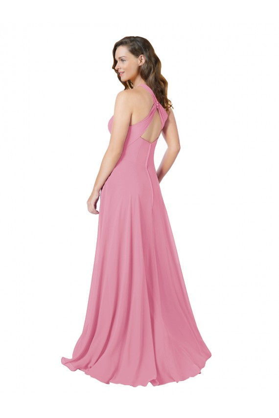 Soft Chiffon Keyhole Back Long Halter Neck A-Line Prom Dress / Bridesmaid Dress Plymouth