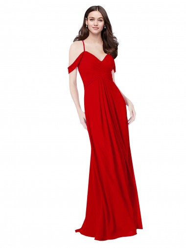 Soft Chiffon Criss Cross Back Long V-Neck Dark Red A-Line Bridesmaid Dress Plymouth