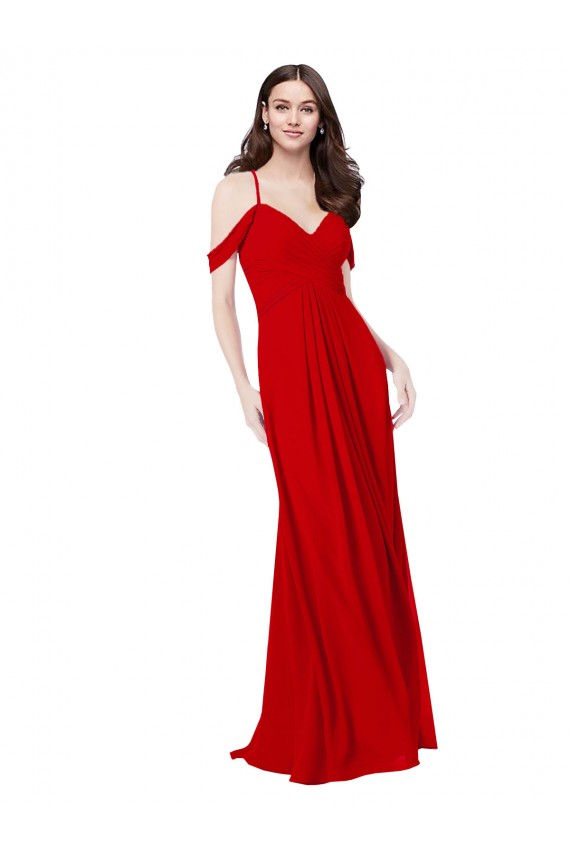 Soft Chiffon Criss Cross Back Long V-Neck Dark Red A-Line Bridesmaid Dress Plymouth